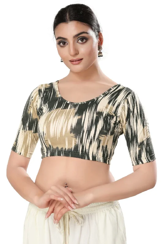 Gold Georgette Printed Short Sleeves Blouse Sheer Sleeve Blouse