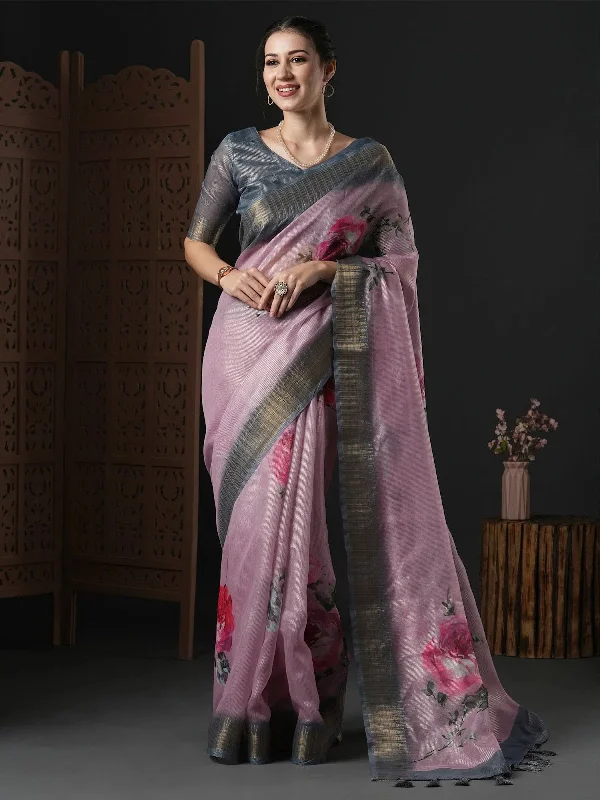 Saree Mall Women's Organza Mauve Printed Designer Saree With Blouse Piece-SALILA202 Playful Puff Blouse Saree Mall Women's Organza Mauve Printed Designer Saree With Blouse Piece-SALILA202 Playful Puff Blouse