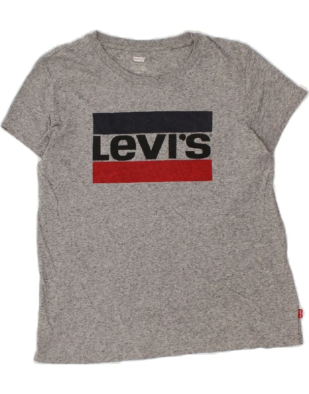 LEVI'S Womens Graphic T-Shirt Top UK 10 Small Grey-- Nylon Fabric Polyester Fabric Spandex Fabric