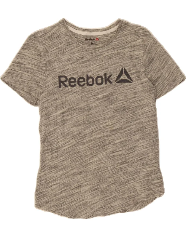 REEBOK Womens Graphic T-Shirt Top UK 12/14 Medium Grey Flecked-- Anti-Shrink Durable Soft