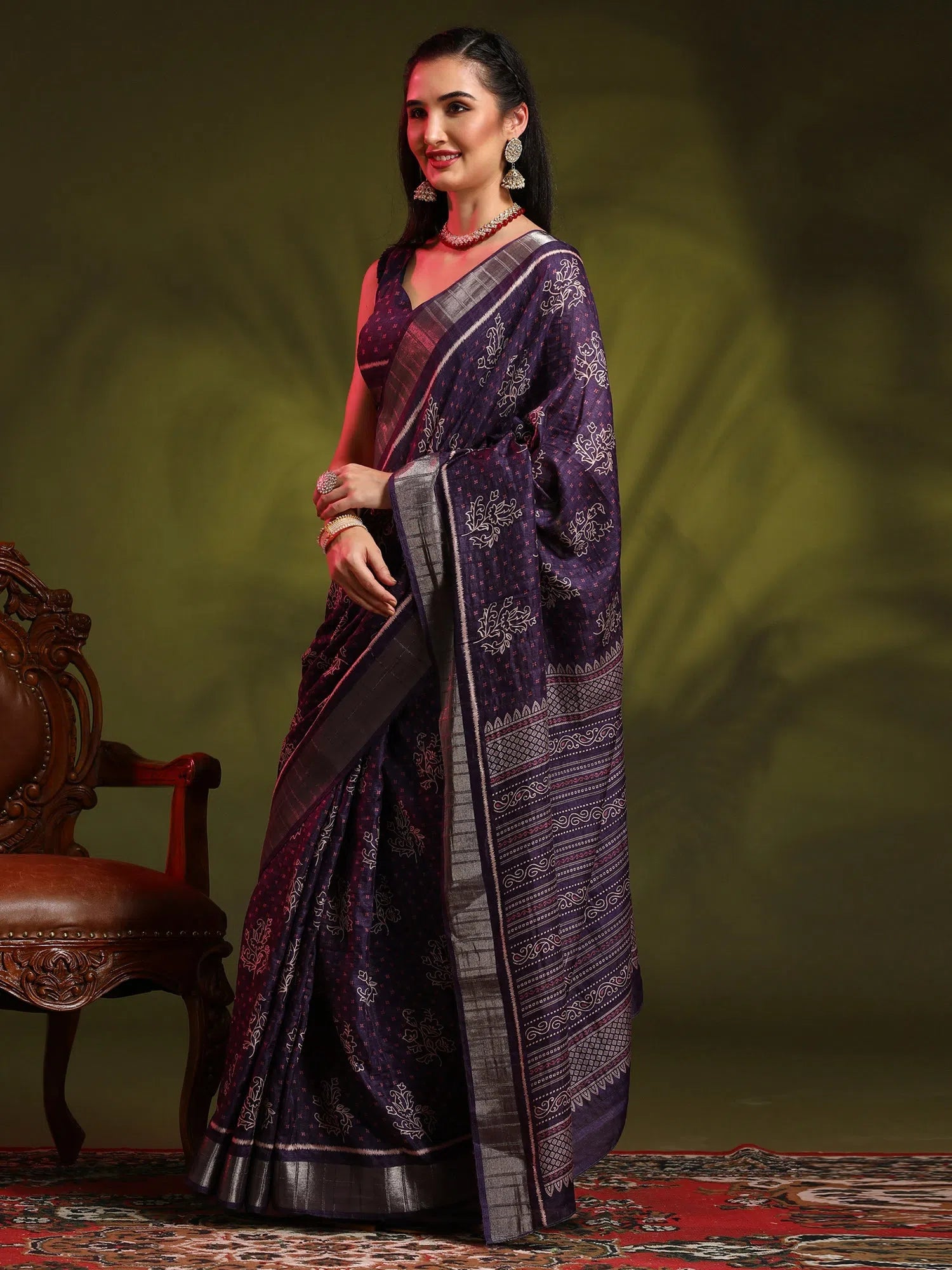 Saree Mall Women's Blend Purple Printed Designer Saree With Blouse Piece-HOLAND301G Balloon Sleeve Blouse Saree Mall Women's Blend Purple Printed Designer Saree With Blouse Piece-HOLAND301G Balloon Sleeve Blouse