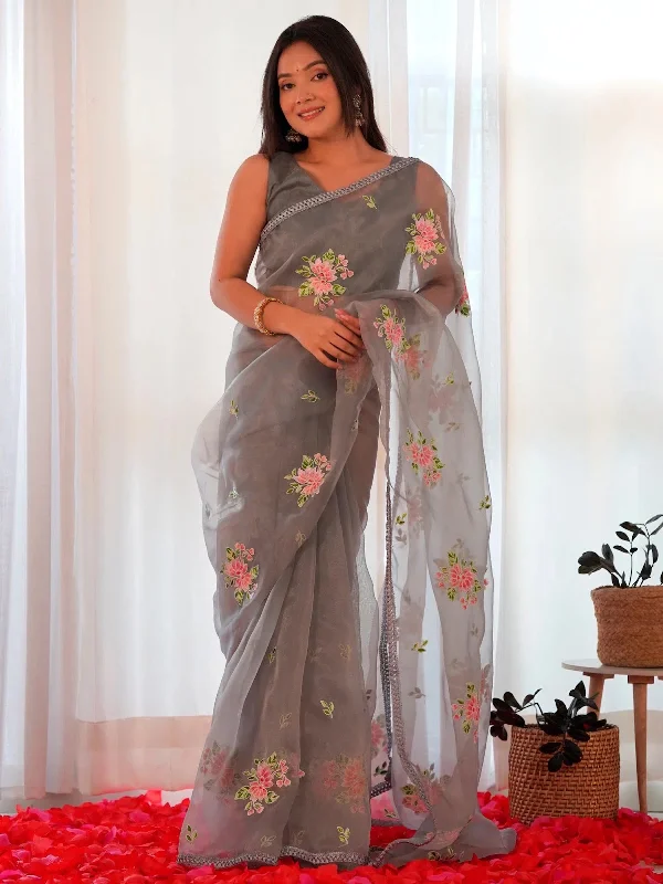 Saree Mall Women's Organza Grey Embellished Designer Saree With Blouse Piece-21KAVI2102 Elegant Office Blouse Saree Mall Women's Organza Grey Embellished Designer Saree With Blouse Piece-21KAVI2102 Elegant Office Blouse