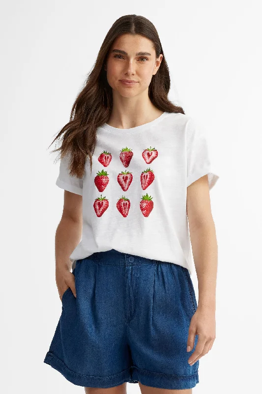 T-shirt col rond coupe ample imprimé en coton - Femme-- Chenille Brocade Lace