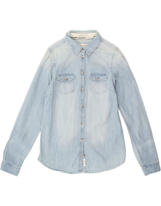 FAT FACE Womens Classic Fit Denim Shirt UK 10 Small  Blue Cotton-- Fashionable Trendy Casual