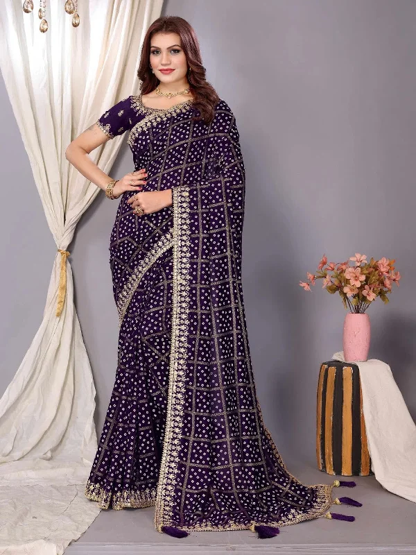 Saree Mall Women's Vichitra  Purple Embellished Designer Saree With Blouse Piece-ANGEL3005 Modern Oversized Blouse