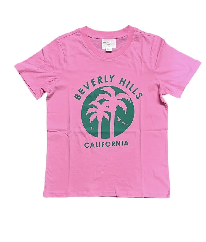 SOL ANGELES WOMEN BEVERLY HILLS T-SHIRT - PINK-- Striped Floral Plaid