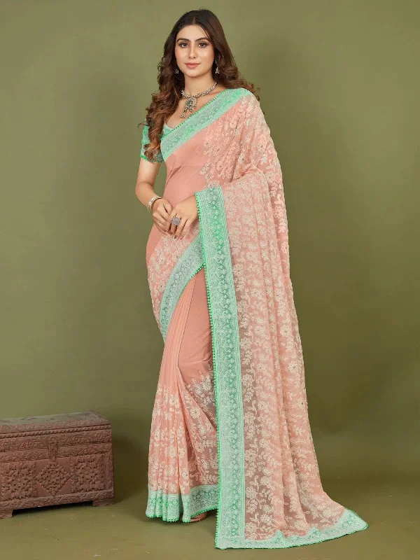 Saree Mall Women's Chiffon Rose Gold Embroidered Designer Saree With Blouse Piece-RUKMANI1006 Loose Oversized Blouse