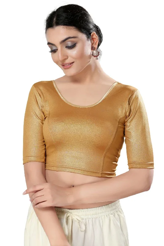 Copper Polyester Solid Short Sleeves Blouse Peter Pan Collar Blouse