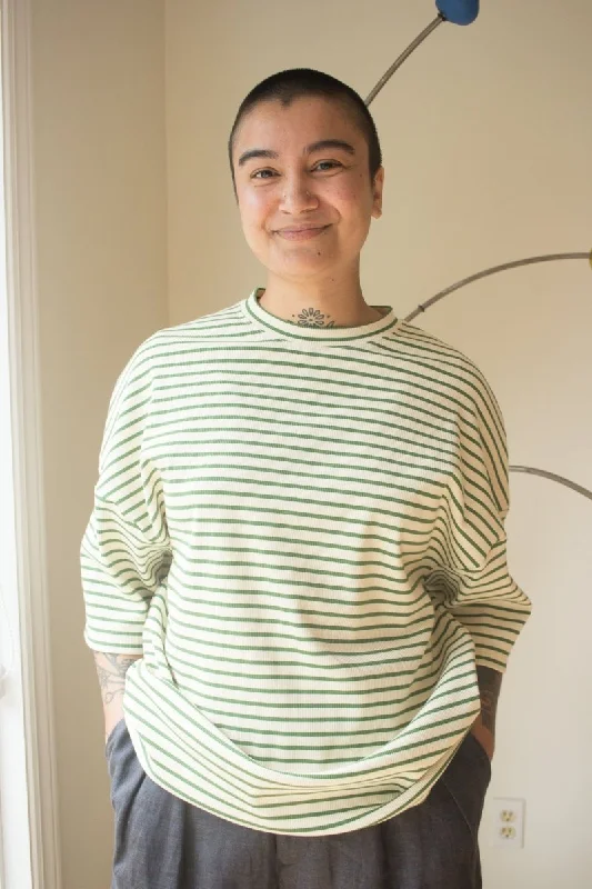 Odeyalo Systeme Oversized T-Shirt (Green Stripe or Lilac Stripe)-- Thin T-Shirt Open Front Quick Dry
