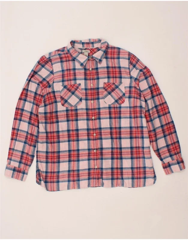 L.L.BEAN Womens Flannel Shirt UK 16 Large Pink Check Cotton-- Print Jacquard Patchwork