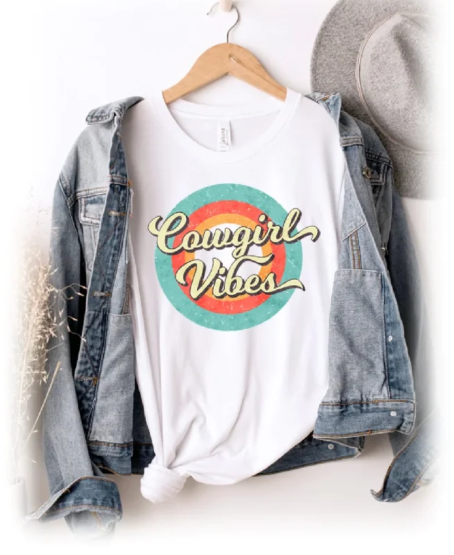 COWGIRL VIBES GRAPHIC T-SHIRT-- Notch Collar Peter Pan Collar Cowl Neck