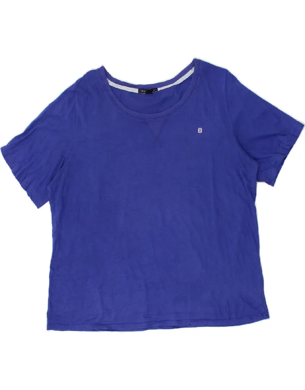 TOMMY HILFIGER Womens T-Shirt Top UK 18 XL Blue Cotton-- Mesh Blend Leather Blend Suede Blend