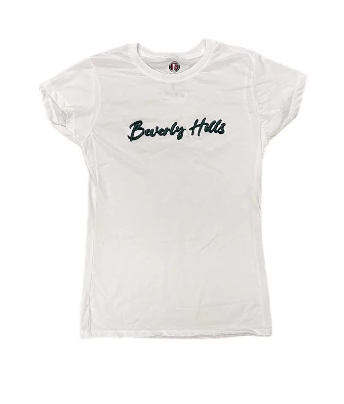WOMENS GREEN MIDDLE BEVERLY HILLS EMBROIDERED T-SHIRT-- Mesh Blend Leather Blend Suede Blend