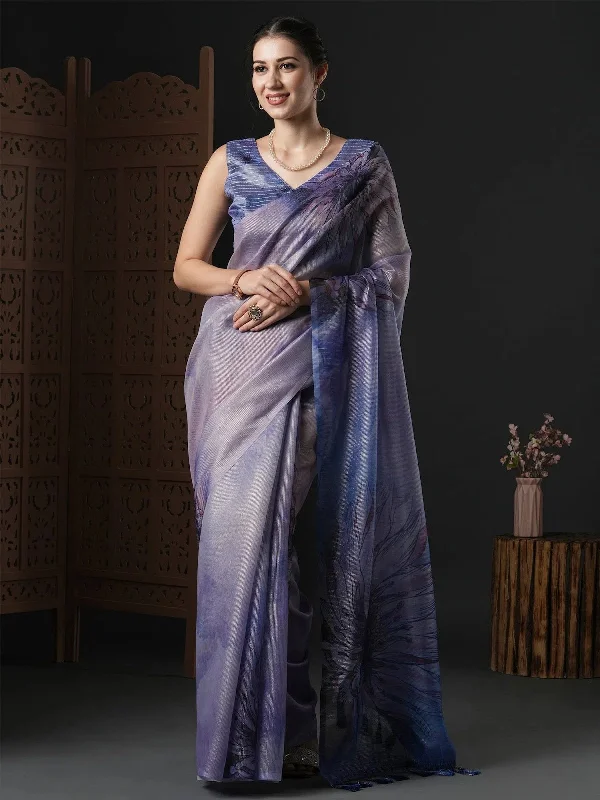Saree Mall Women's Organza Violet Printed Designer Saree With Blouse Piece-SANKARI104 Elegant Lace Blouse Saree Mall Women's Organza Violet Printed Designer Saree With Blouse Piece-SANKARI104 Elegant Lace Blouse