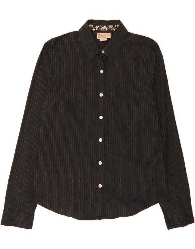 MARLBORO CLASSICS Womens Shirt EU 44 XL Black Striped Cotton-- Handmade Hand-knitted Hand-woven
