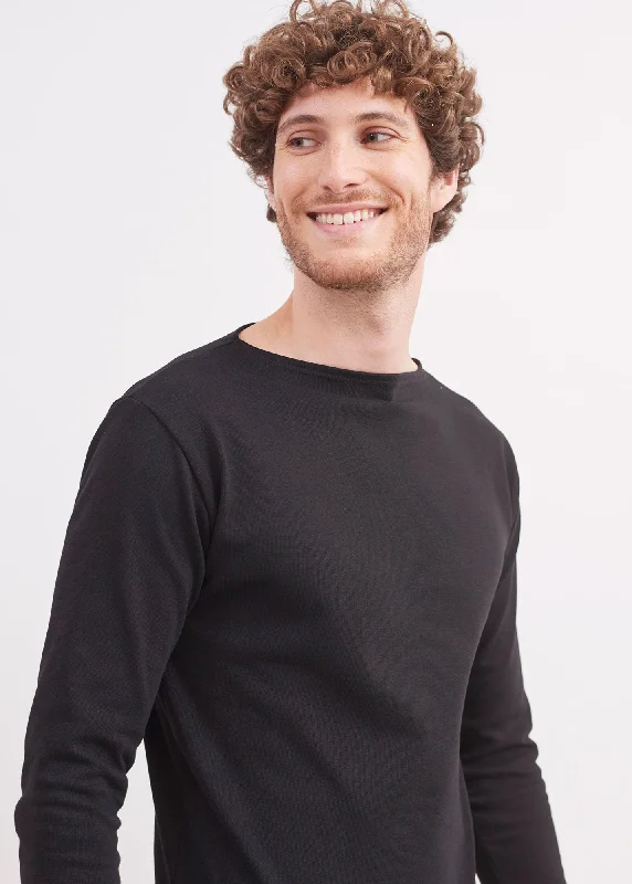 T-shirt marin Guildo - col bateau, en coton épais (NOIR)-- Mesh Canvas Denim