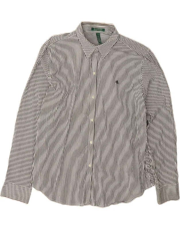 RALPH LAUREN Womens Shirt UK 18 XL Grey Striped Cotton-- Chenille Blend Fleece Blend Nylon Blend