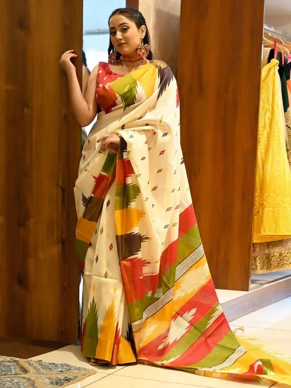 Saree Mall Women's Cotton Cream Printed Designer Saree With Blouse Piece-MINAXI1801 Lightweight Tunic Blouse Saree Mall Women's Cotton Cream Printed Designer Saree With Blouse Piece-MINAXI1801 Lightweight Tunic Blouse