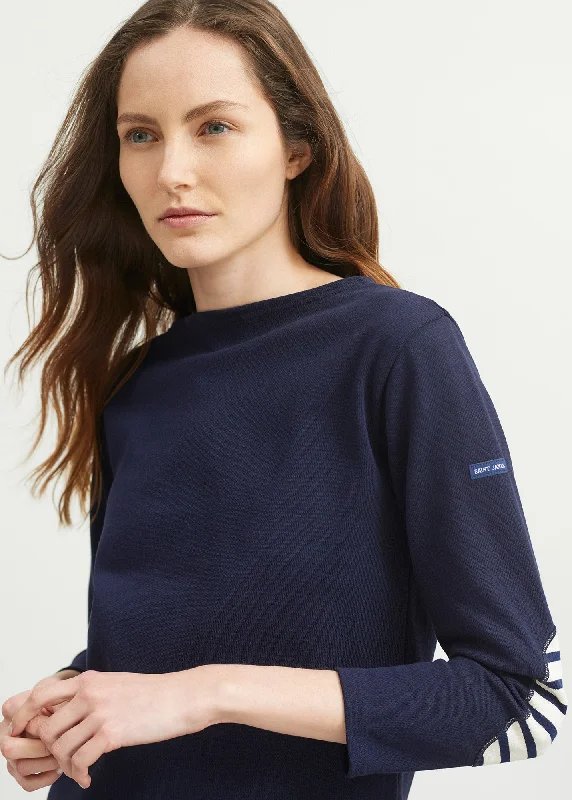 T-shirt marin col bateau Guildo - à coudières marinière, en coton épais (NAVY)-- Boxy Fit Fitted Loose T-shirt marin col bateau Guildo - à coudières marinière, en coton épais (NAVY)-- Boxy Fit Fitted Loose
