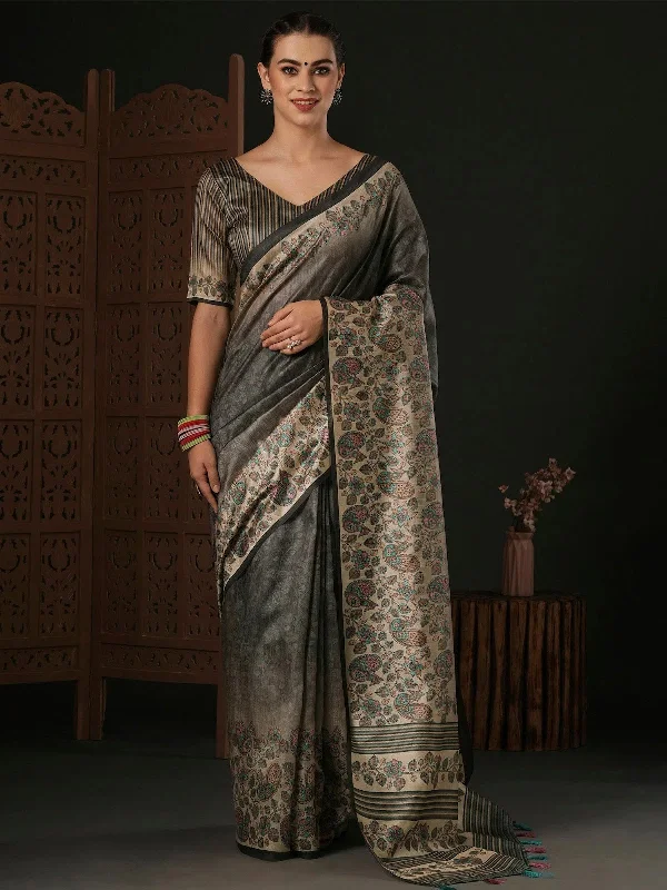 Saree Mall Women's Dola Charcoal Grey Printed Designer Saree With Blouse Piece-DARIA5006 Casual Button Blouse Saree Mall Women's Dola Charcoal Grey Printed Designer Saree With Blouse Piece-DARIA5006 Casual Button Blouse
