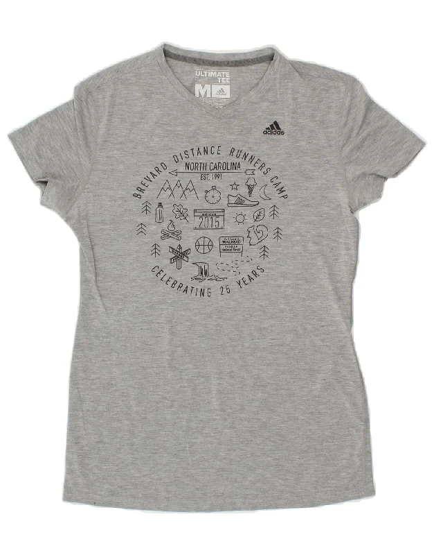 ADIDAS Womens Climalite Graphic T-Shirt Top UK 12 Medium Grey Polyester-- Anti-Shrink Durable Soft