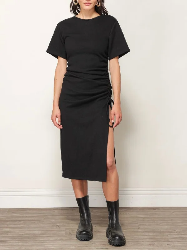 Ratha Knit T-Shirt Dress in Black-- Polka Dot Checkered Tartan