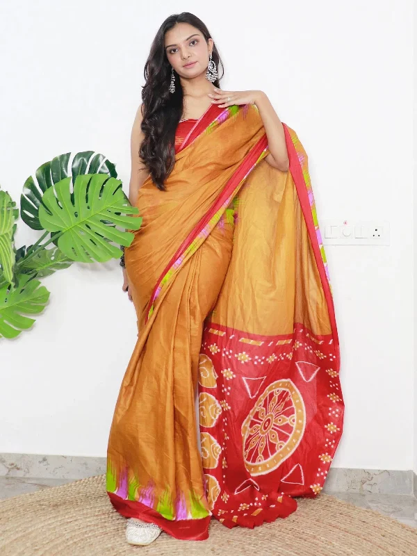 Saree Mall Women's Cotton Orange Printed Designer Saree With Blouse Piece-MINAXI9009 Loose Fit Blouse