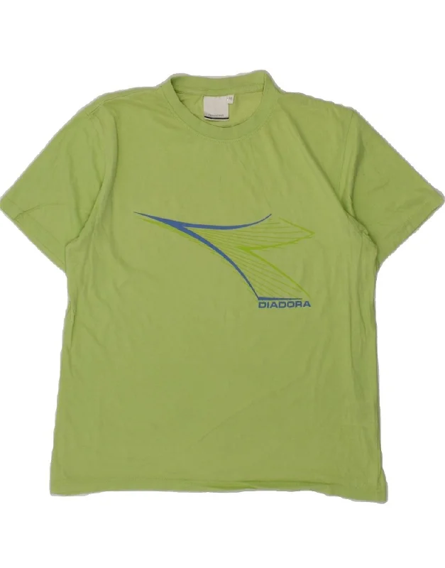 DIADORA Womens Graphic T-Shirt Top UK 14 Medium Green Cotton-- Polka Dot Checkered Tartan