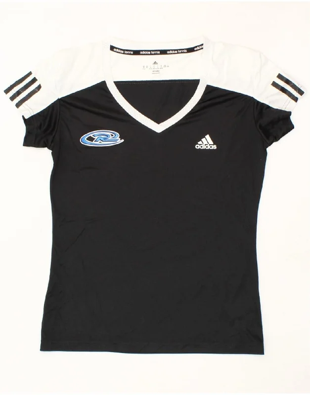 ADIDAS Womens Climalite T-Shirt Top UK 12/14 Medium Black Colourblock-- Chenille Brocade Lace