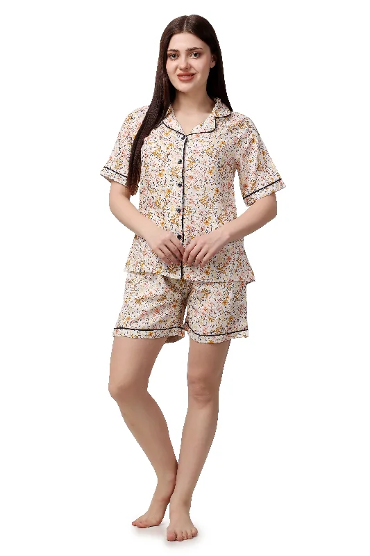Floral Print Women Shirt & Short Set – 100% Viscose-- Chenille Blend Fleece Blend Nylon Blend