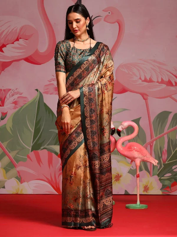 Saree Mall Women's  Blend Beige Printed Designer Saree With Blouse Piece-KOZI109C Satin Bow Blouse