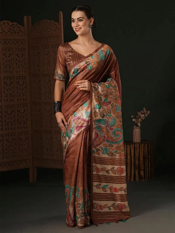 Saree Mall Women's Dola Brown Printed Designer Saree With Blouse Piece-DARIA5008 Textured Cotton Blouse Saree Mall Women's Dola Brown Printed Designer Saree With Blouse Piece-DARIA5008 Textured Cotton Blouse