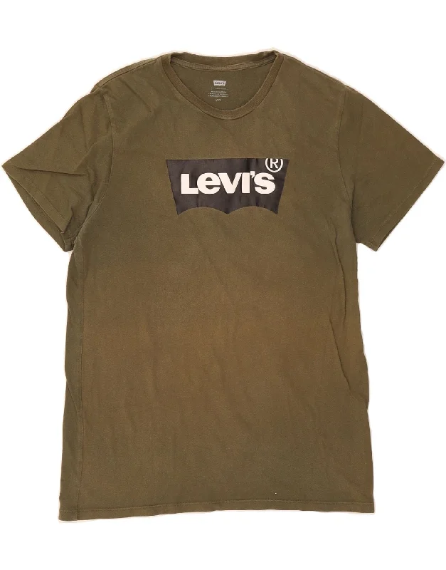 LEVI'S Womens Graphic T-Shirt Top UK 16 Large Khaki-- Thin T-Shirt Open Front Quick Dry