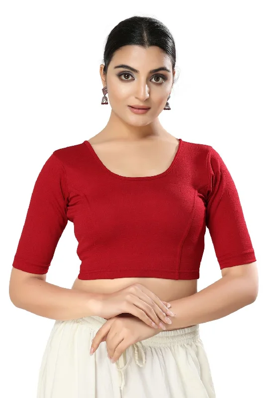 Maroon Cotton Solid Short Sleeves Blouse Short Sleeve Blouse