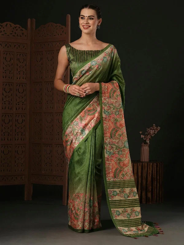 Saree Mall Women's Dola  Green Printed Designer Saree With Blouse Piece-DARIA5005 Romantic Lace Blouse