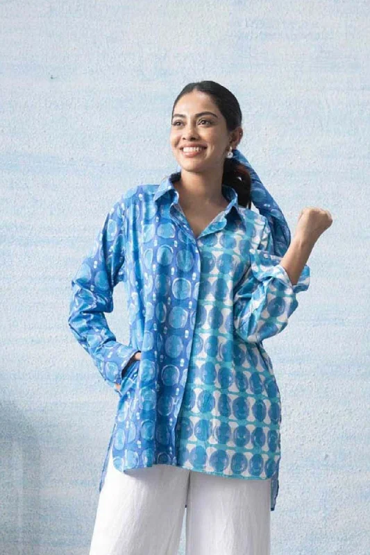 Marica Easy Shirt (Bubble Blue)-- Houndstooth Herringbone Solid