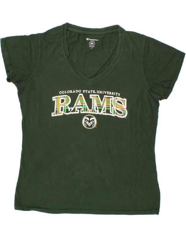 CHAMPION Womens Colorado State Rams Graphic T-Shirt Top UK 16 Large Green-- Hooded Caped Shawl Collar