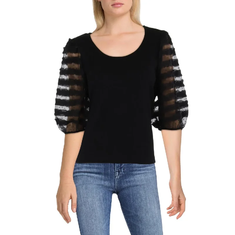 Womens Ruffled Mesh Blouse Satin Drape Blouse
