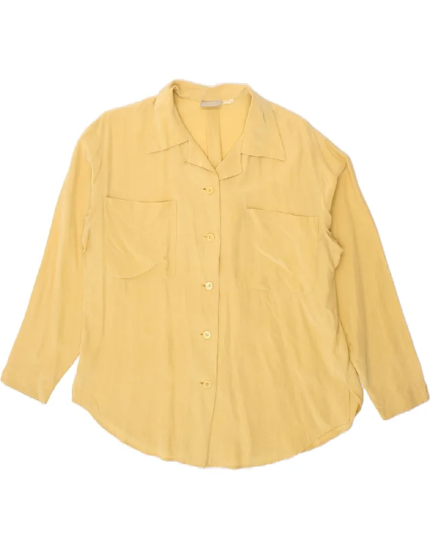 DIVA Womens Shirt UK 16 Large Yellow-- Print Jacquard Patchwork