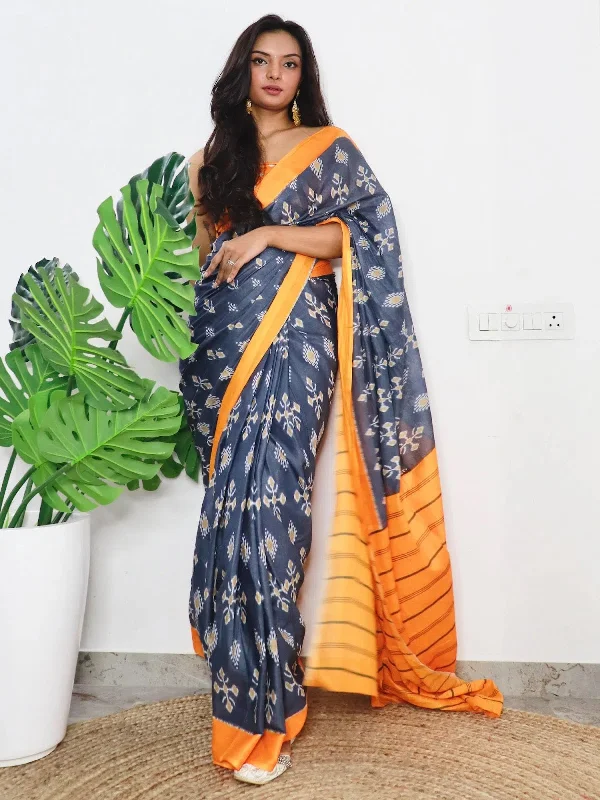 Saree Mall Women's Cotton Grey Printed Designer Saree With Blouse Piece-MINAXI8010 Off-Shoulder Wrap Blouse Saree Mall Women's Cotton Grey Printed Designer Saree With Blouse Piece-MINAXI8010 Off-Shoulder Wrap Blouse