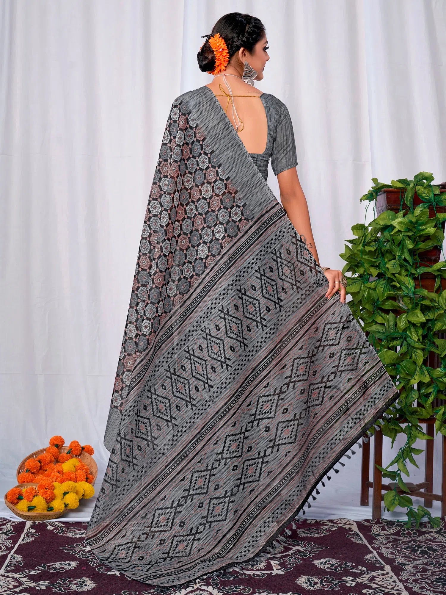 Saree Mall Women's Cotton Slub Grey Printed Designer Saree With Blouse Piece-GRNS27A Casual Button Blouse Saree Mall Women's Cotton Slub Grey Printed Designer Saree With Blouse Piece-GRNS27A Casual Button Blouse
