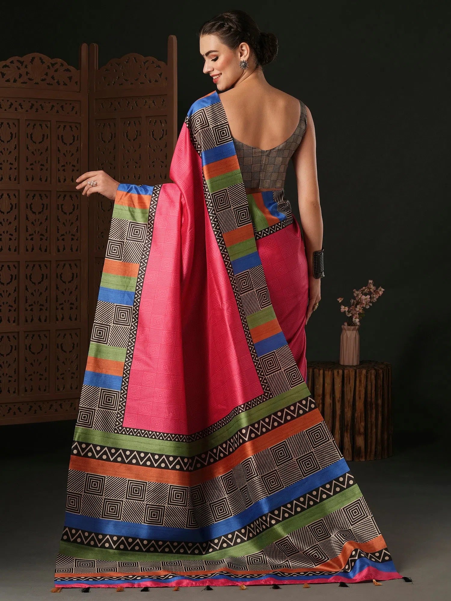 Saree Mall Women's Dola Black Printed Designer Saree With Blouse Piece-JANY4007 Feminine Tie Blouse Saree Mall Women's Dola Black Printed Designer Saree With Blouse Piece-JANY4007 Feminine Tie Blouse