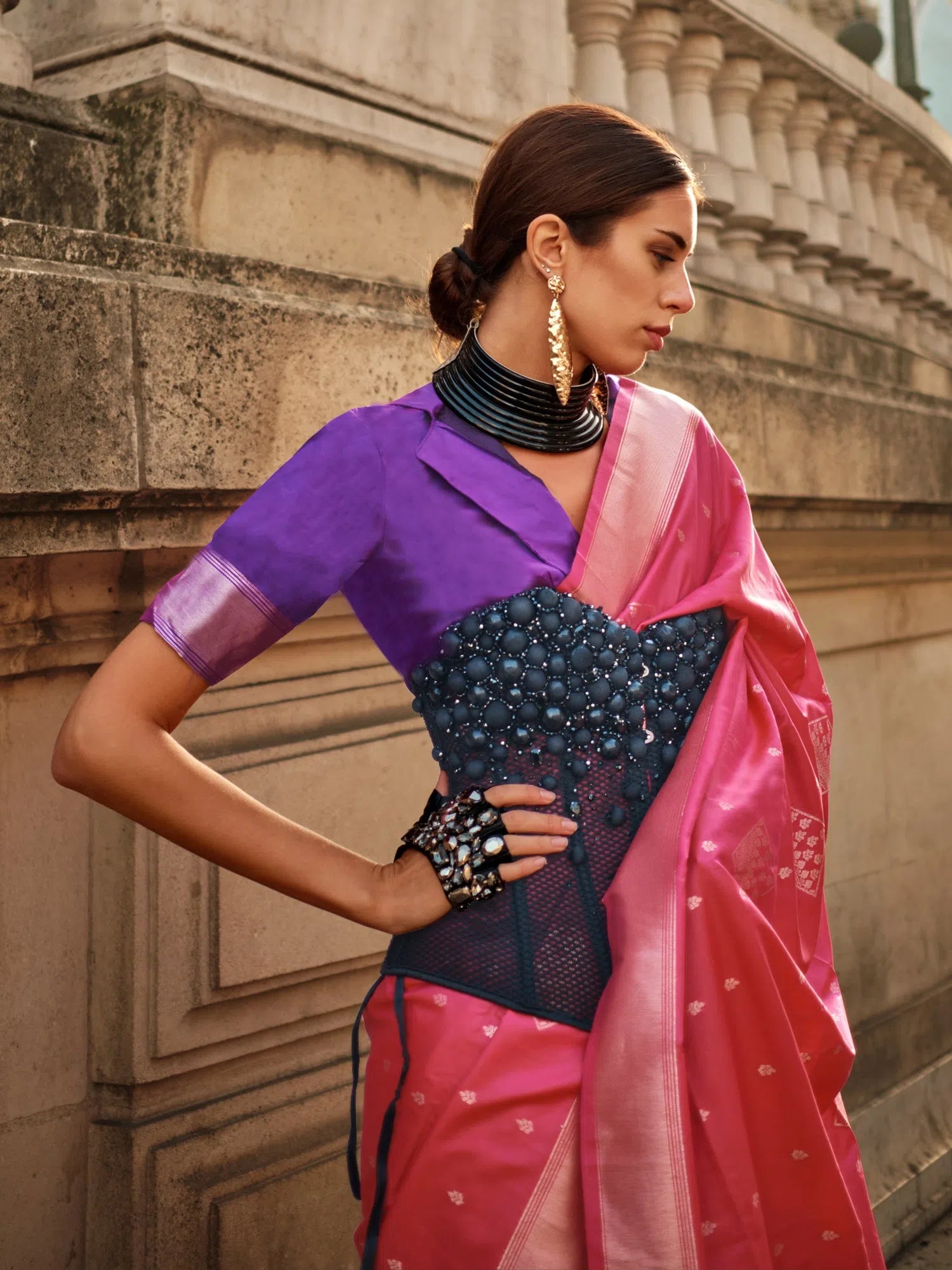 Saree Mall Women's Soft  Pink Woven Design Designer Saree With Blouse Piece-KRAFT347006 Backless Summer Blouse