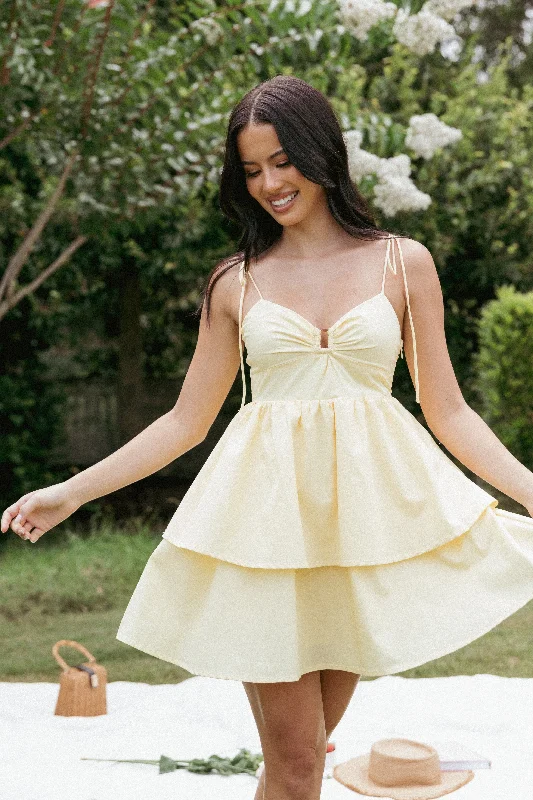 Aeliana Mini Dress - Yellow Comfortable Polka Dot Mini Dress