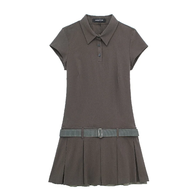 Znbbw New POLO Collar With Belt Short-Sleeved Mini Dress 3152313 Casual V-Neck Mini Dress