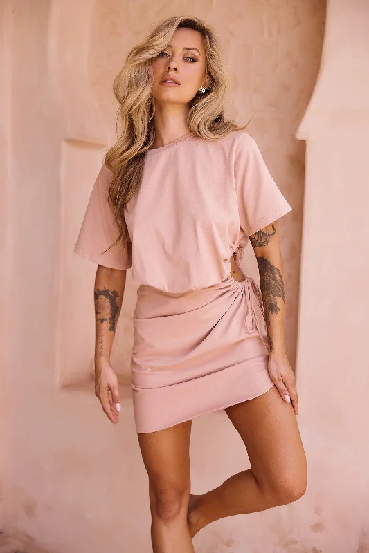 City Sunlight Mini Dress - Mocha Stylish Ribbed Mini Dress