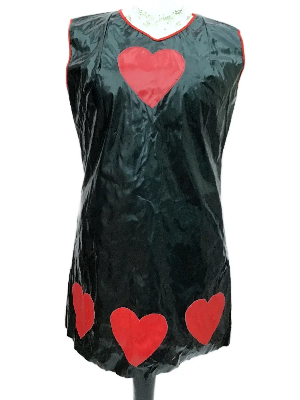 Vintage 80s Black PVC Love Heart Mod Shift Mini Dress Elegant Tulle Mini Dress