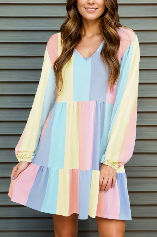 Color Block Long Sleeve Mini Dress Trendy Mini Dress with Belt