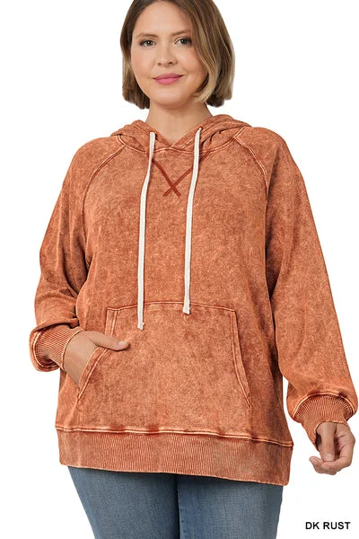 Rust Acid Washed Hoodie Hoodie with V-Neck Classic Versatile