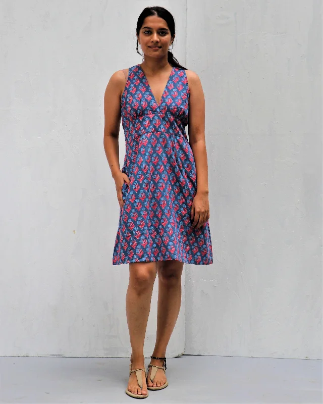 Midnight Garden Hand Block-Printed Cotton Dress - Neelanjali Tunics Short Trendy